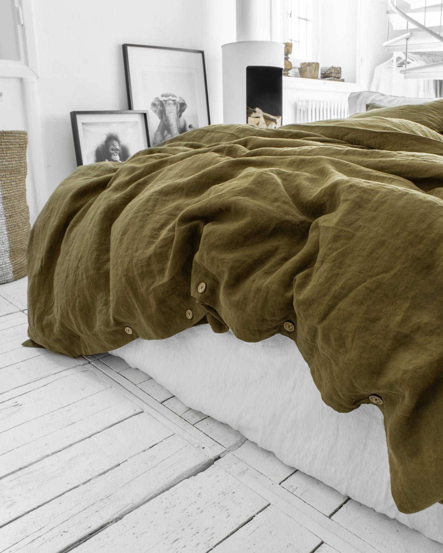 Olive green linen duvet cover set (3 pcs) - MagicLinen