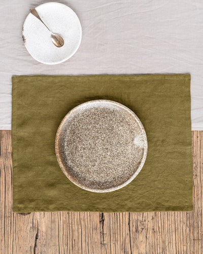 Olive green linen placemat set of 2 - MagicLinen