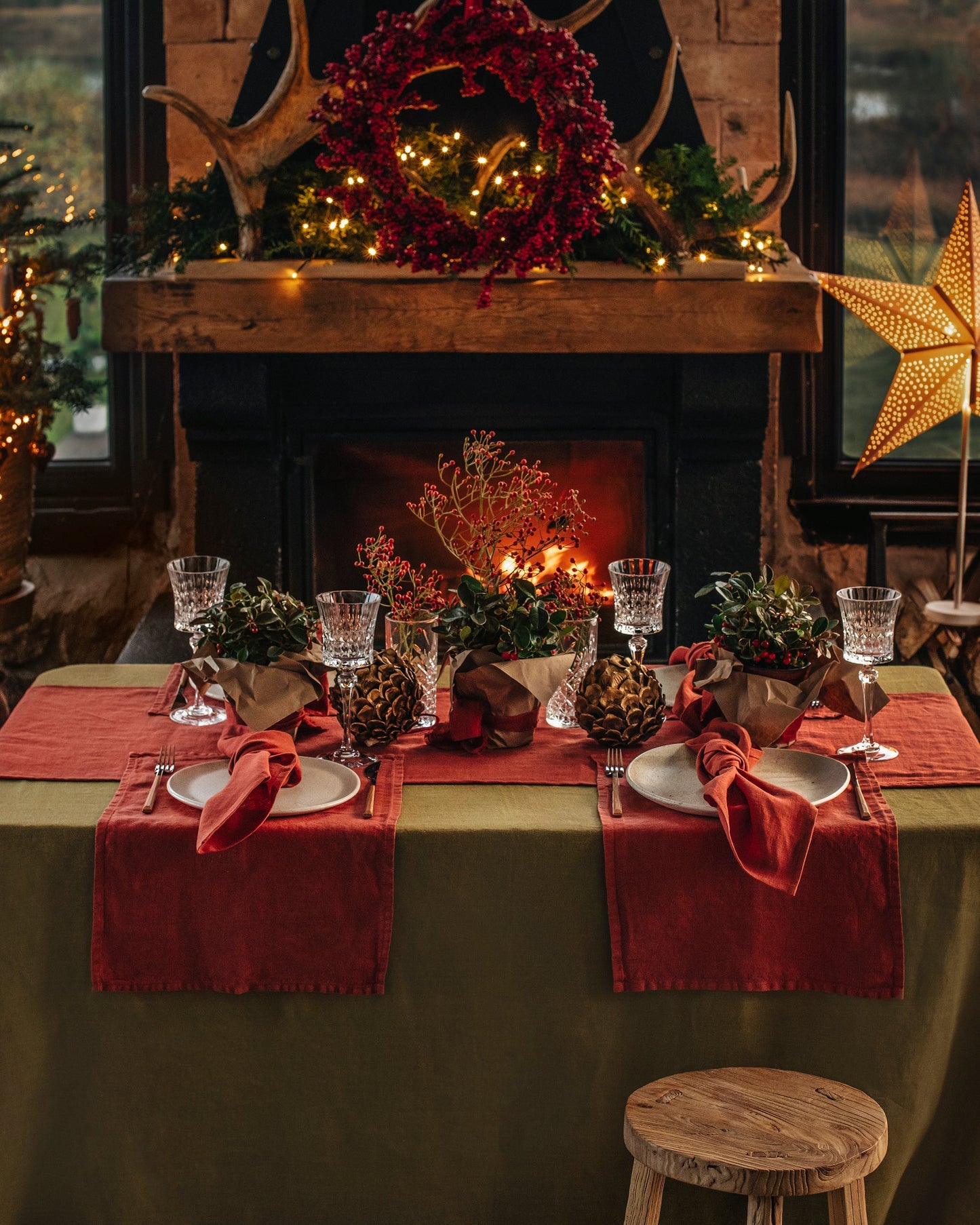 Custom size Olive green linen tablecloth - MagicLinen