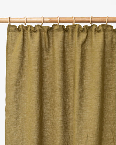 Pencil pleat linen curtain panel (1 pcs) in Olive green - MagicLinen