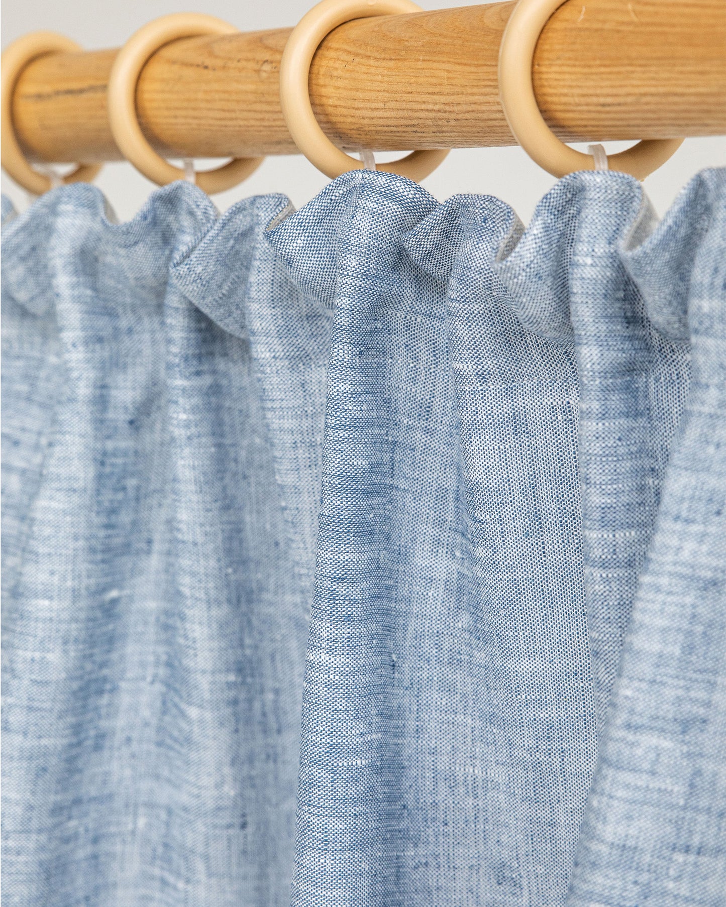 Custom size pencil pleat linen curtain panel (1 pcs) in Blue melange - MagicLinen