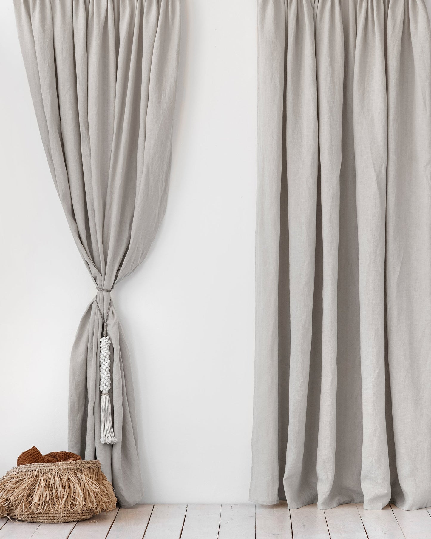 Custom size pencil pleat linen curtain panel (1 pcs) in Light gray - MagicLinen