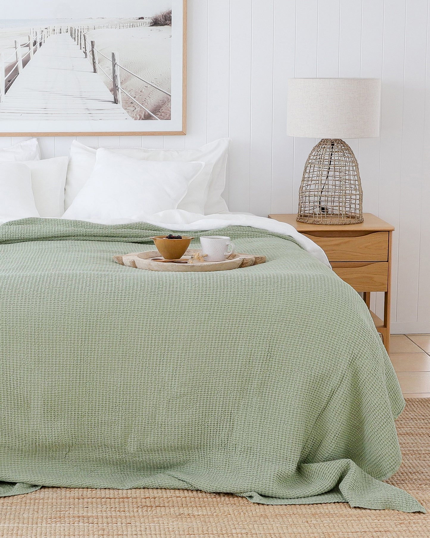 Pistachio green waffle blanket - MagicLinen