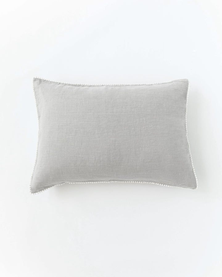 Pom pom trim linen pillowcase in Light gray - MagicLinen