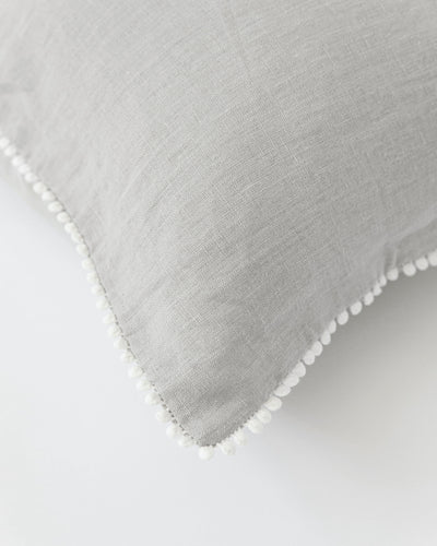 Pom pom trim linen pillowcase in Light gray - MagicLinen