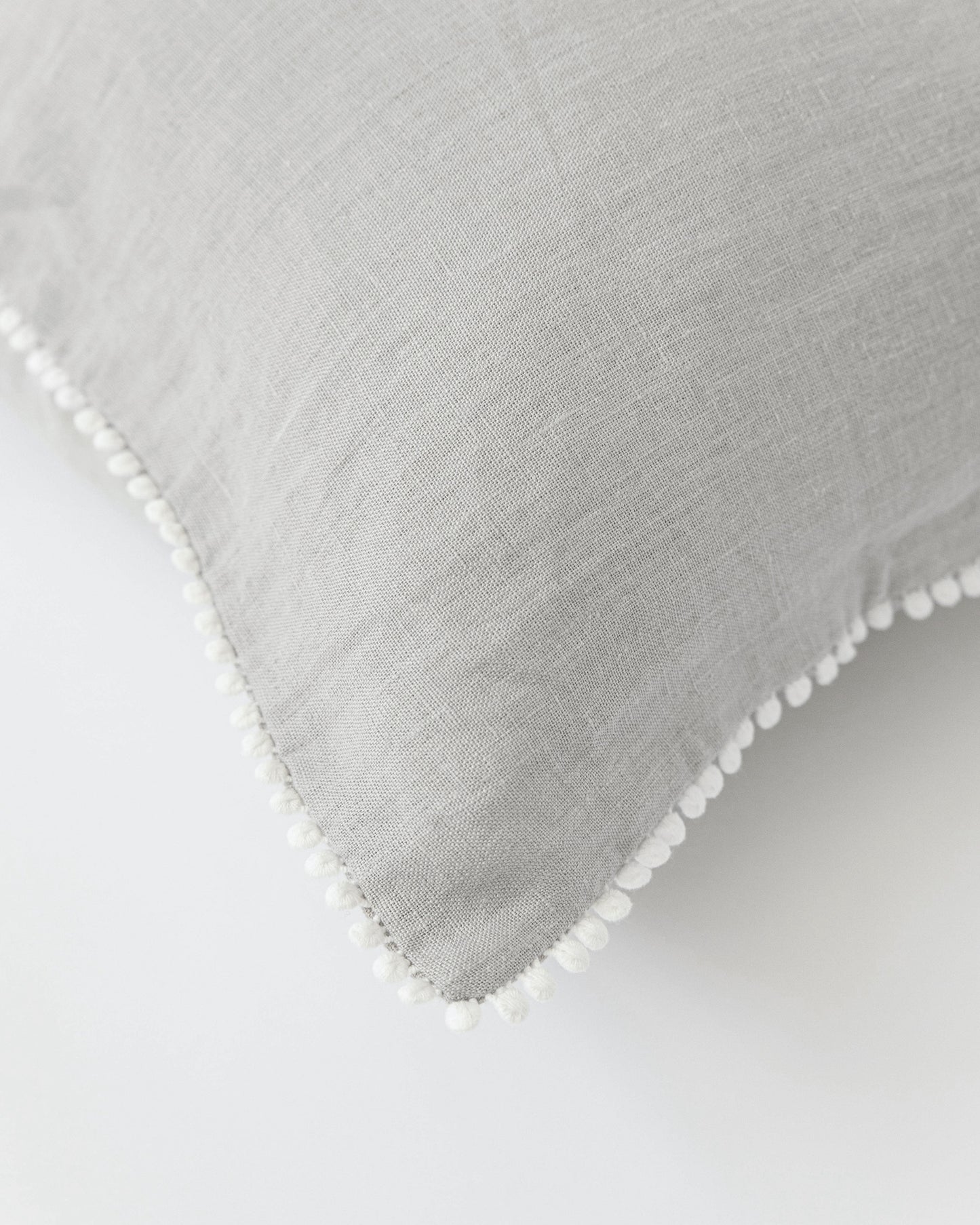 Pom pom trim linen pillowcase in Light gray - MagicLinen