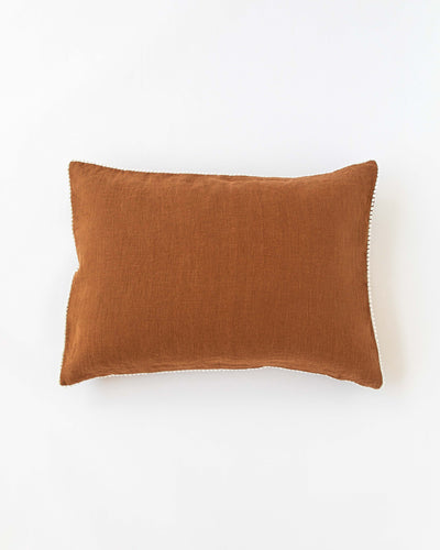 Pom pom trim linen pillowcase in Cinnamon - MagicLinen