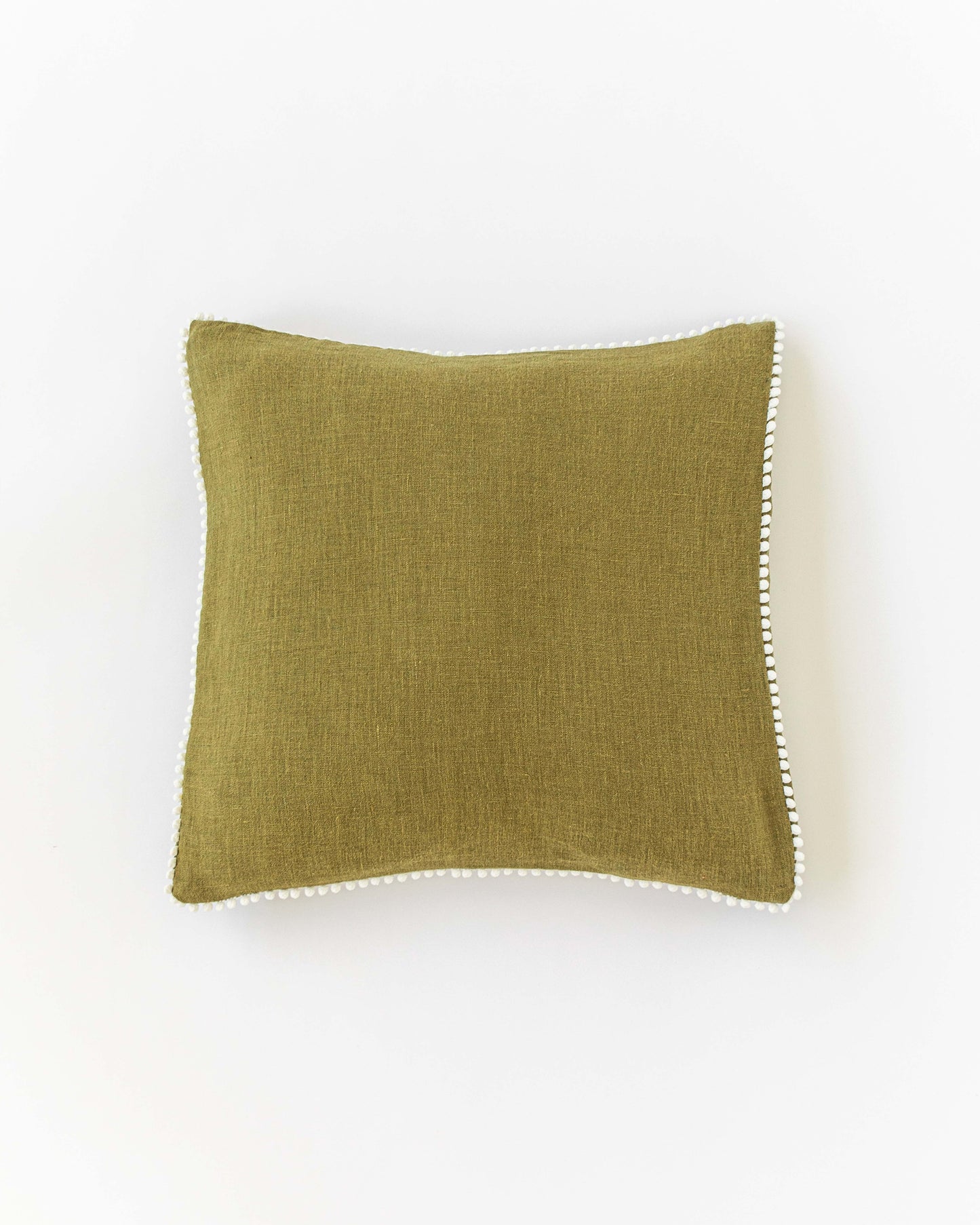 Cushion cover with pom poms in Olive green - MagicLinen