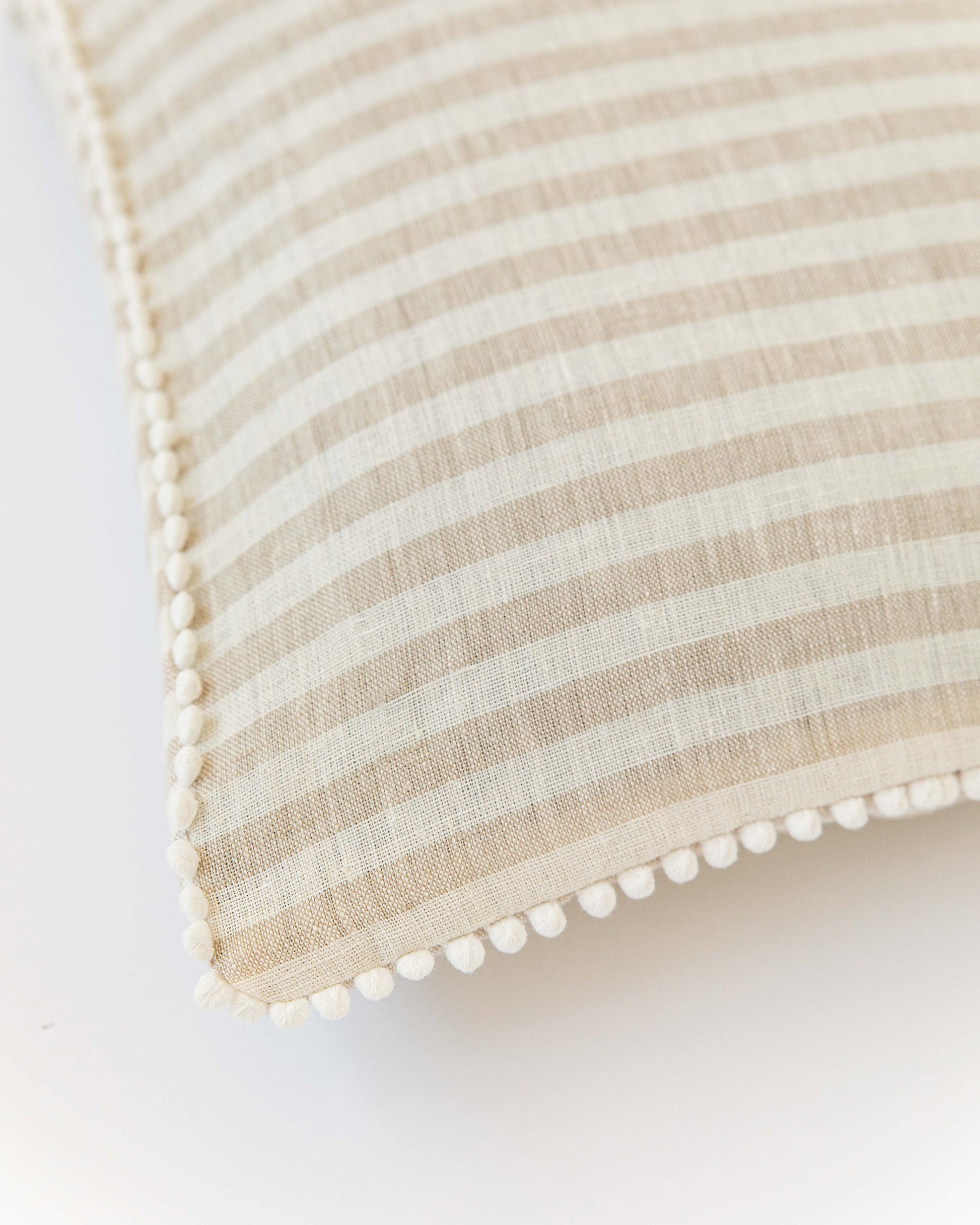 Pom pom trim linen pillowcase Striped in natural - MagicLinen