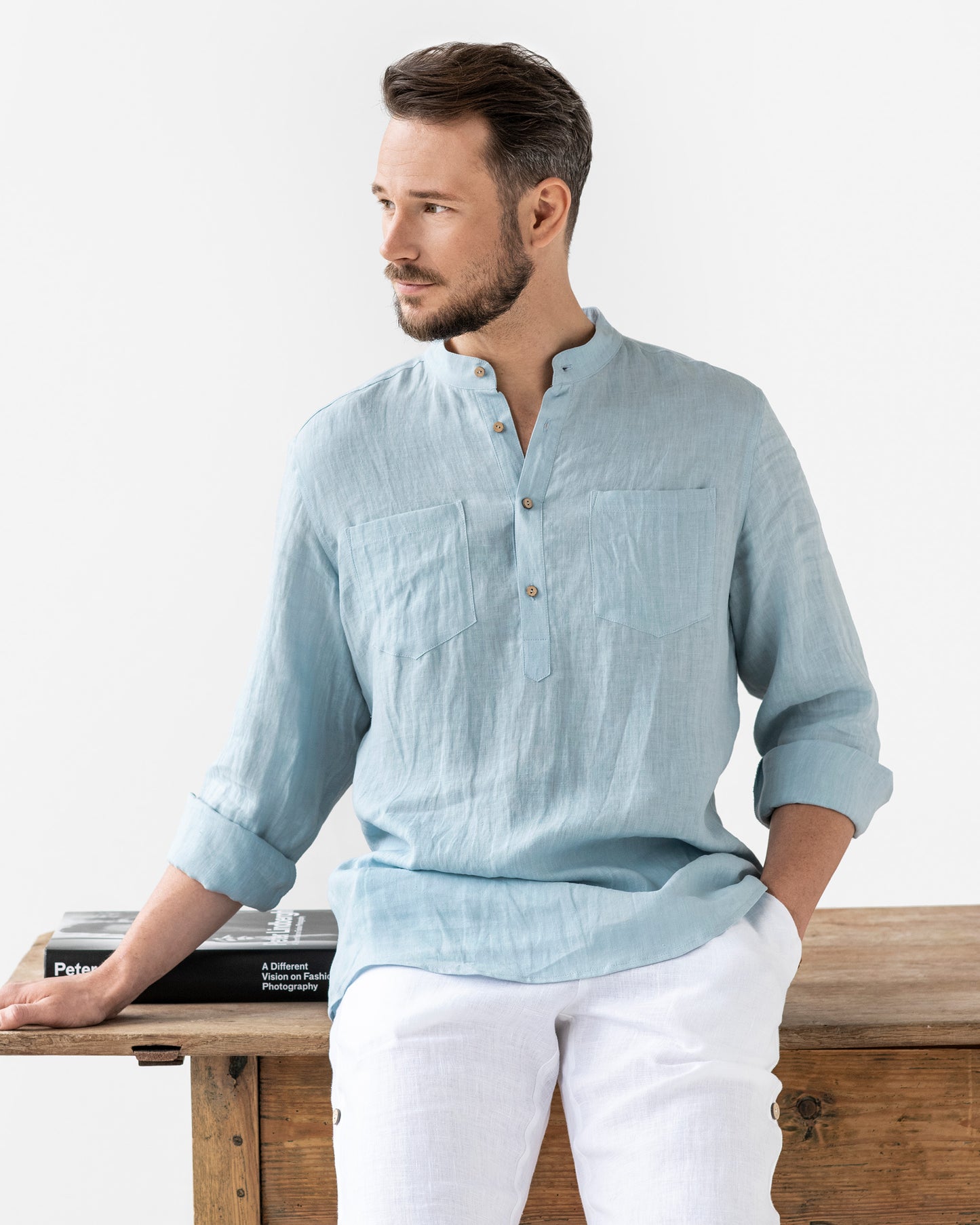 Men's linen shirt PORTREE in Dusty blue - MagicLinen