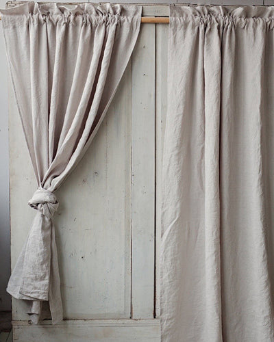 Rod pocket linen curtain panel with header (1 pcs) in Light gray - MagicLinen