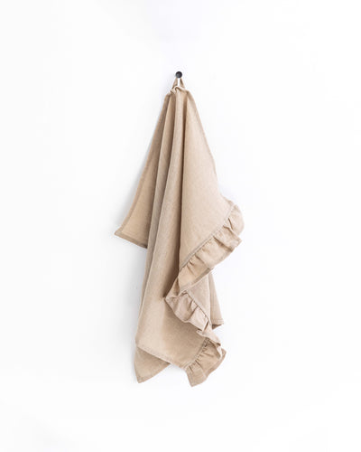 Ruffle trim linen tea towel in Natural linen - MagicLinen