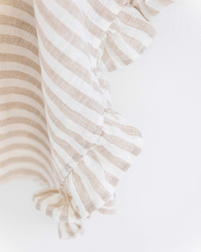 Ruffle trim linen tea towel in Striped in natural - MagicLinen