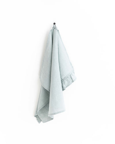 Ruffle trim linen tea towel in Dusty blue - MagicLinen