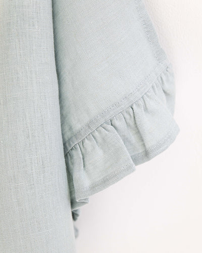 Ruffle trim linen tea towel in Dusty blue - MagicLinen