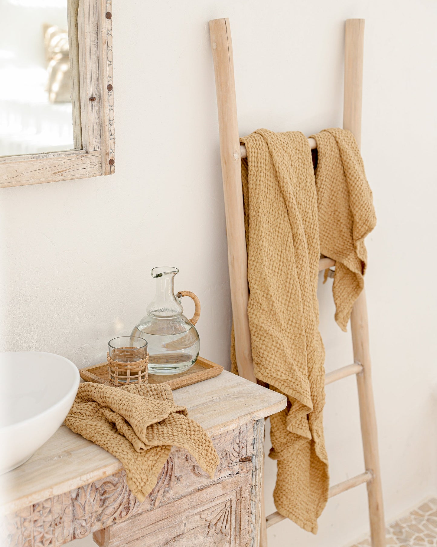 Sandy Beige waffle towel set (3 pcs) - MagicLinen