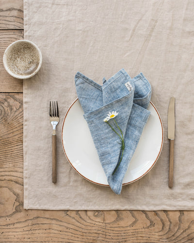 Blue melange linen napkin set of 2 - MagicLinen