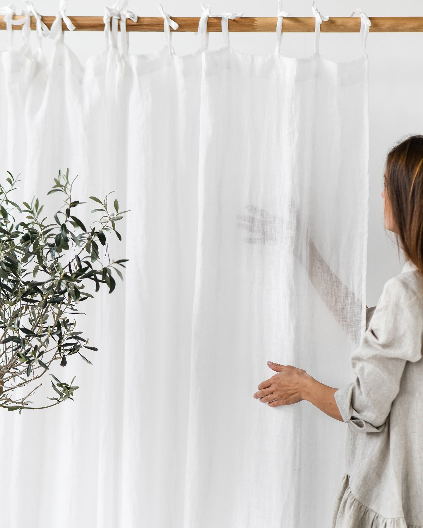 Sheer tie top linen curtain panel (1 pcs) - MagicLinen