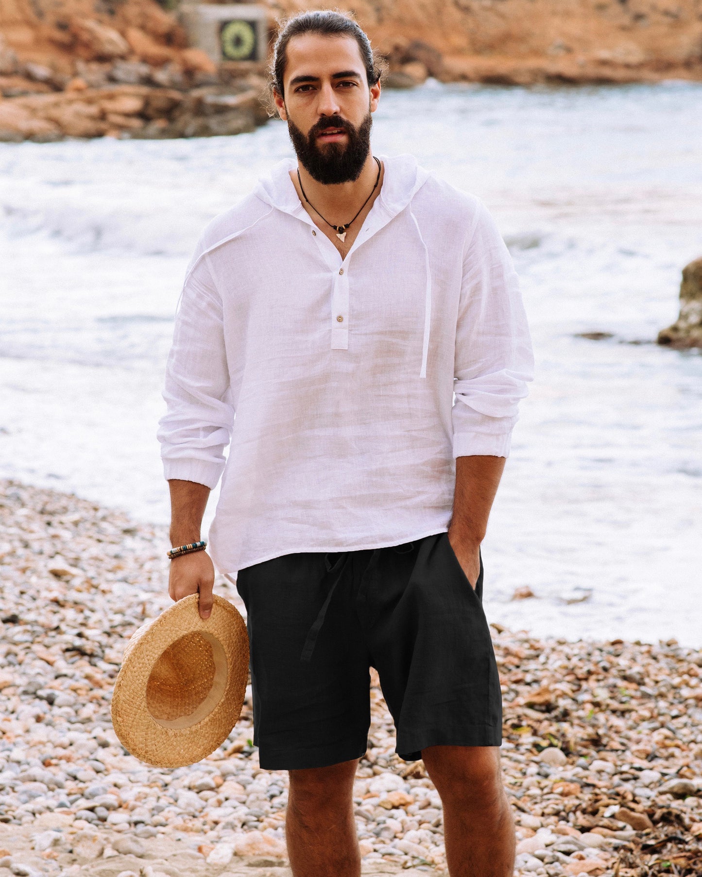 Men's linen shorts STOWE in Black - MagicLinen