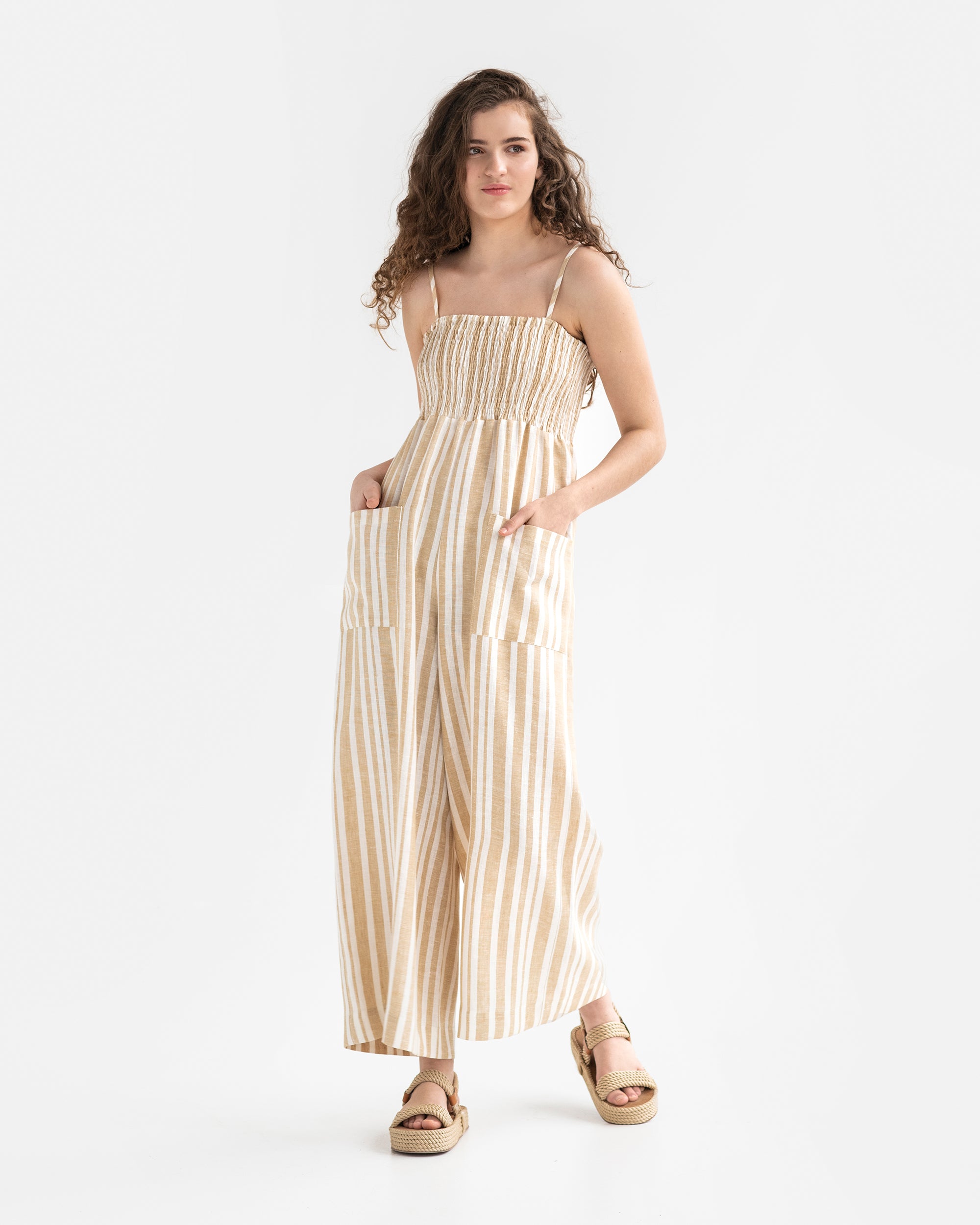 Linen jumpsuit hot sale striped