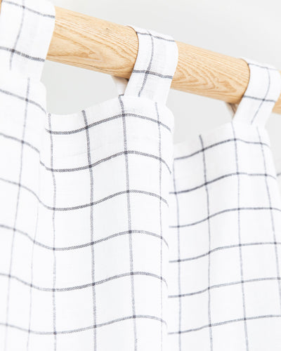 Tab top linen curtain panel (1 pcs) in Charcoal grid - MagicLinen