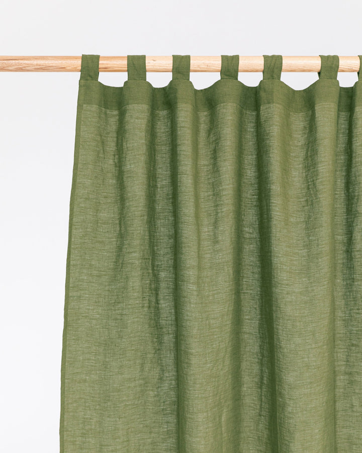 Custom size tab top linen curtain panel (1 pcs) in Forest green - MagicLinen
