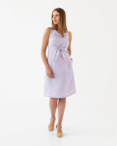 Tie-front linen dress EDEN in Lilac - MagicLinen