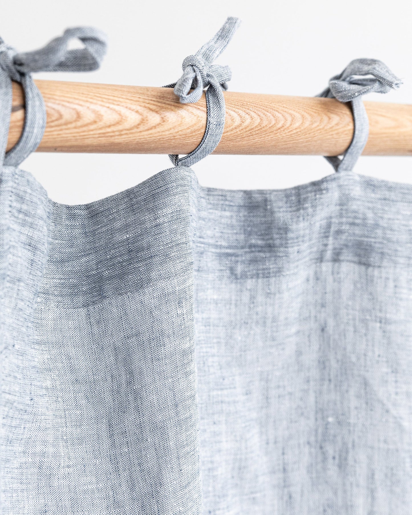 Custom size tie top linen curtain panel (1 pcs) in Blue melange - MagicLinen