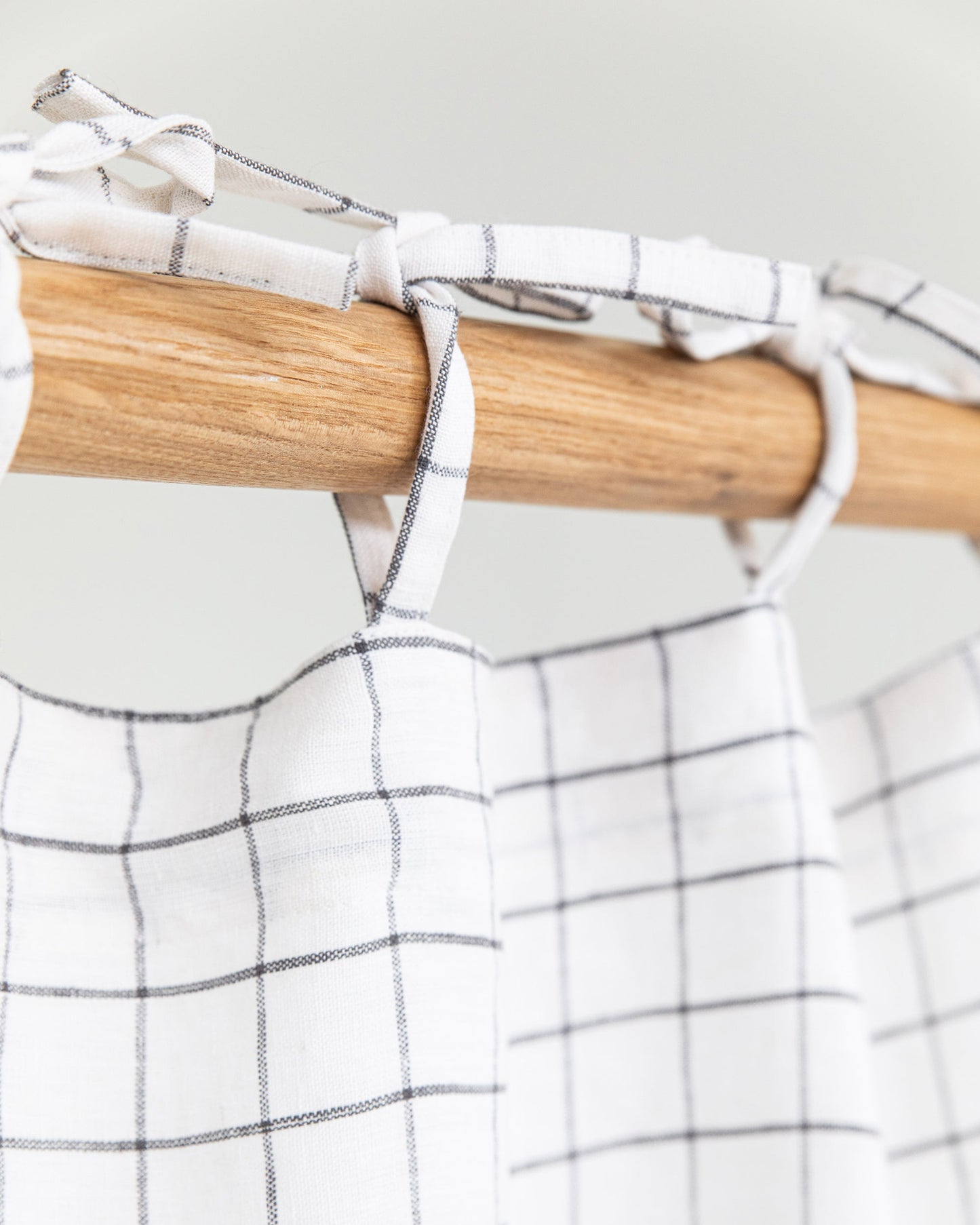 Custom size tie top linen curtain panel (1 pcs) in Charcoal grid - MagicLinen