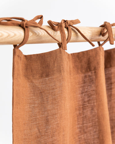 Tie top linen curtain panel (1 pcs) in Cinnamon - MagicLinen