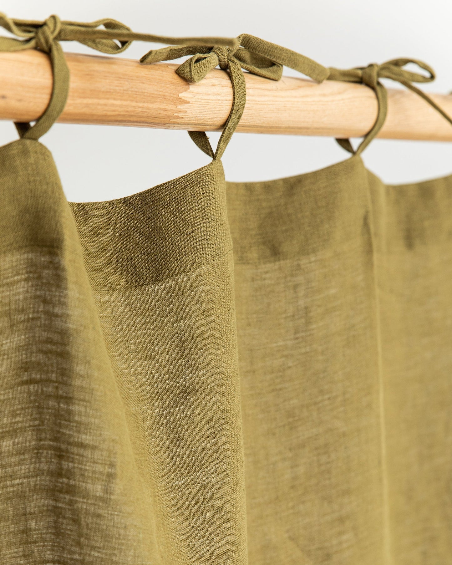 Custom size tie top linen curtain panel (1 pcs) in Olive green - MagicLinen