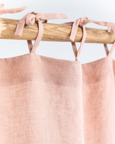 Tie top linen curtain panel (1 pcs) in Peach - MagicLinen