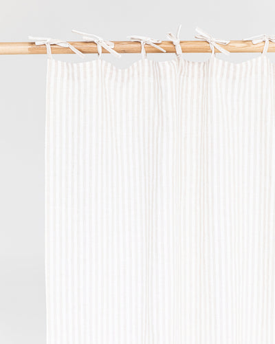 Tie top linen curtain panel (1 pcs) in Striped in natural - MagicLinen