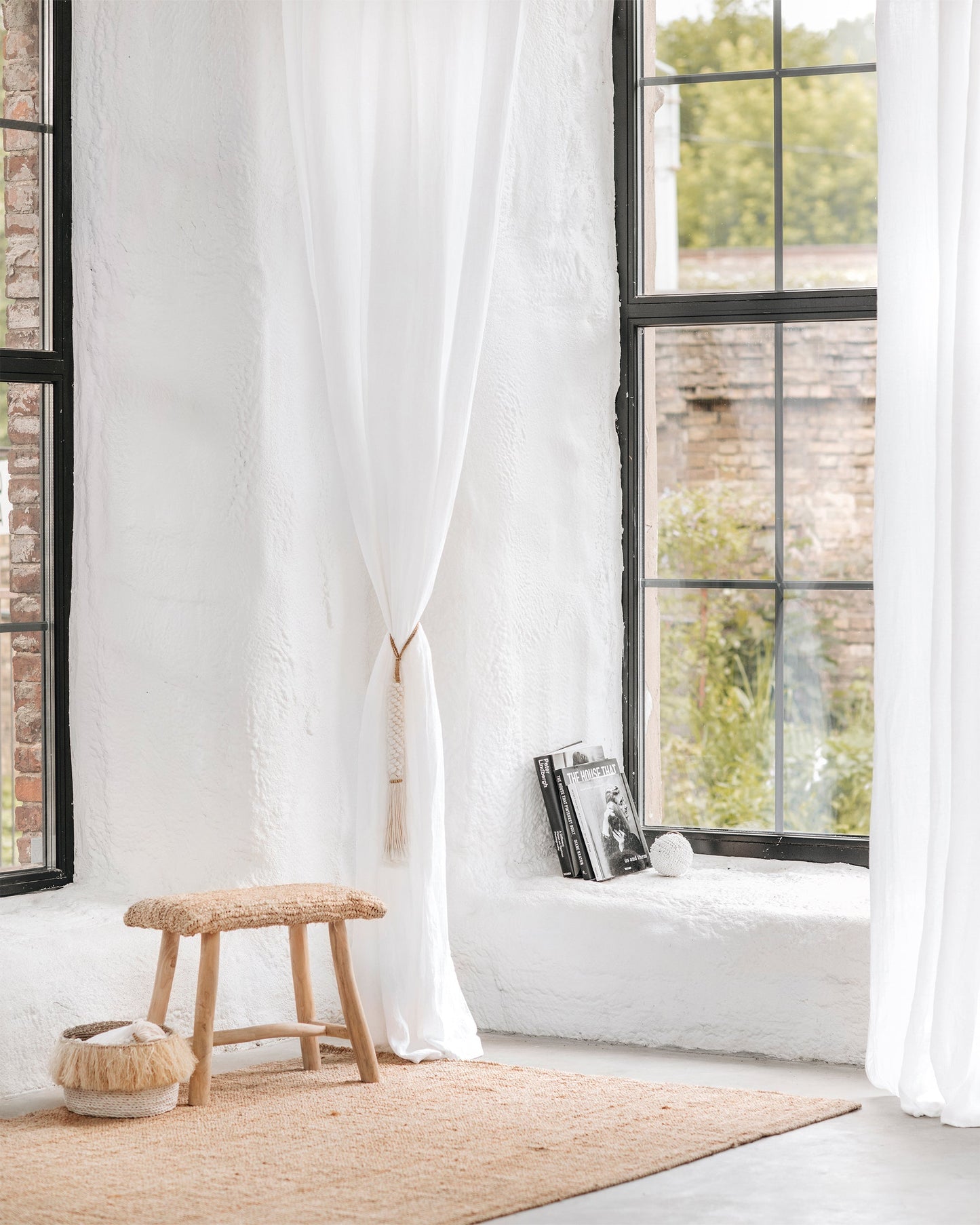 Custom size tie top linen curtain panel (1 pcs) in White - MagicLinen