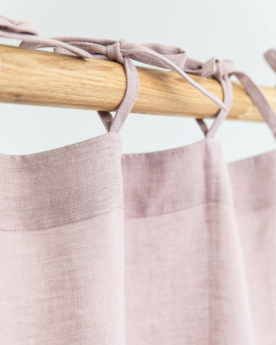 Tie top linen curtain panel (1 pcs) in Woodrose - MagicLinen