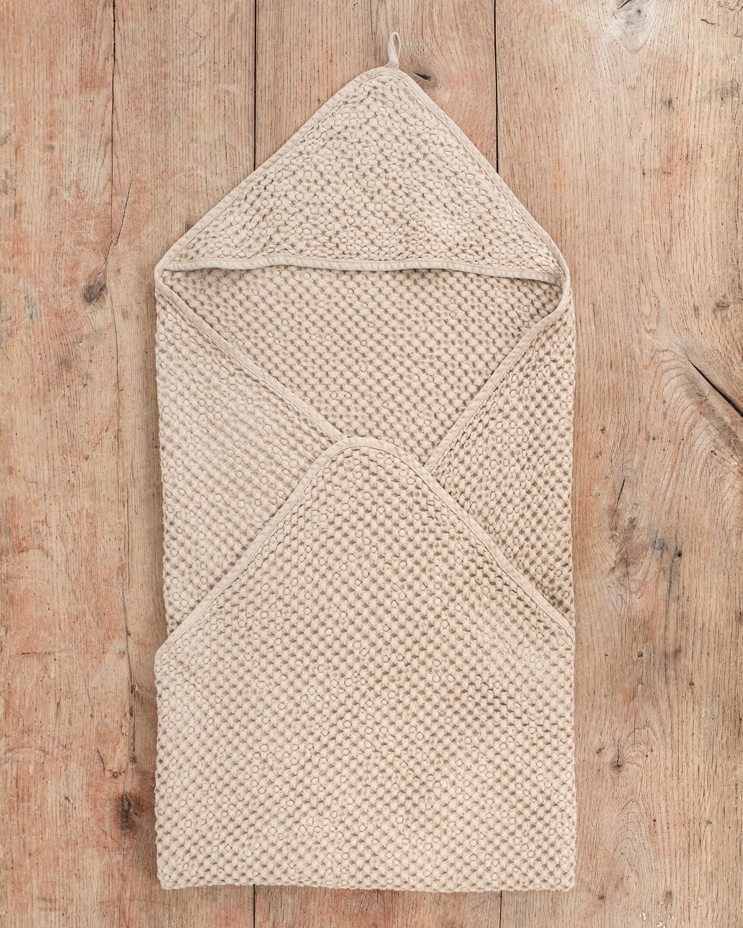 Hooded waffle baby towel in Beige - MagicLinen