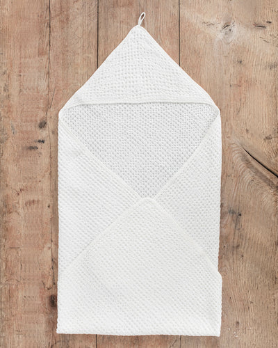Hooded waffle baby towel in White - MagicLinen