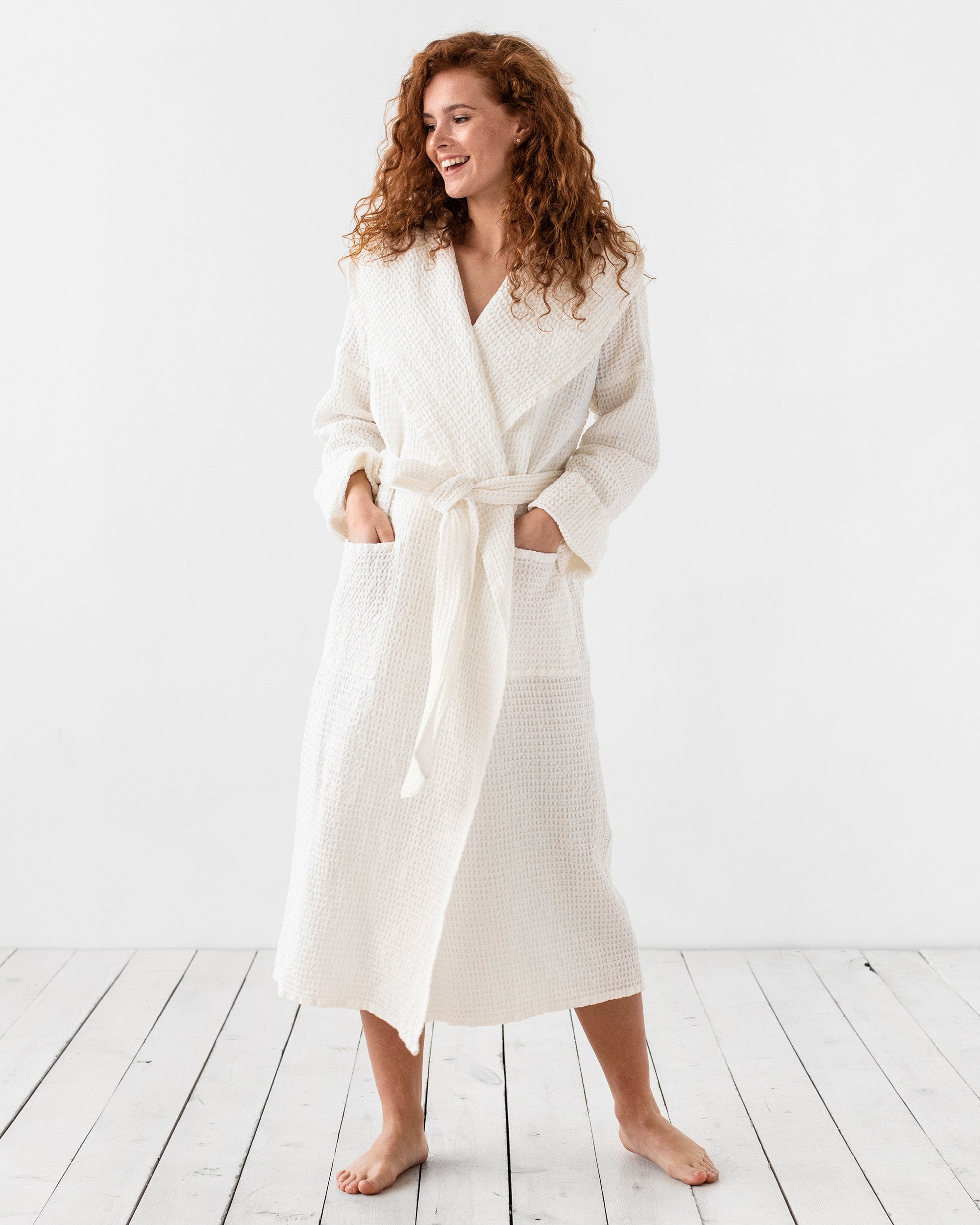 ladies white waffle dressing gown White Waffle Robe with Monogram