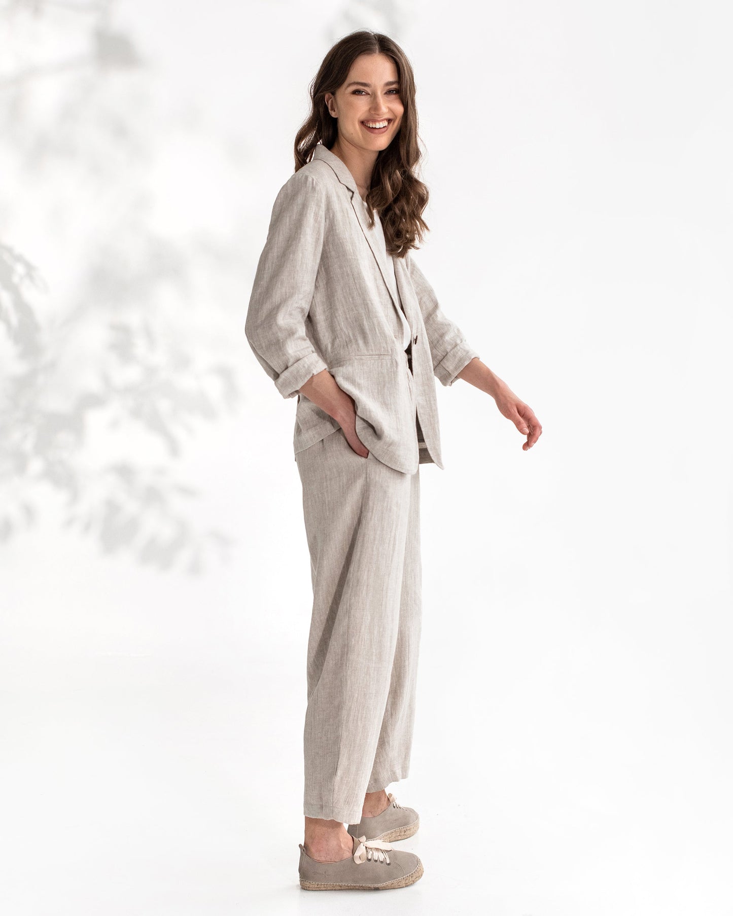 Women's linen blazer PLACID in natural melange - MagicLinen