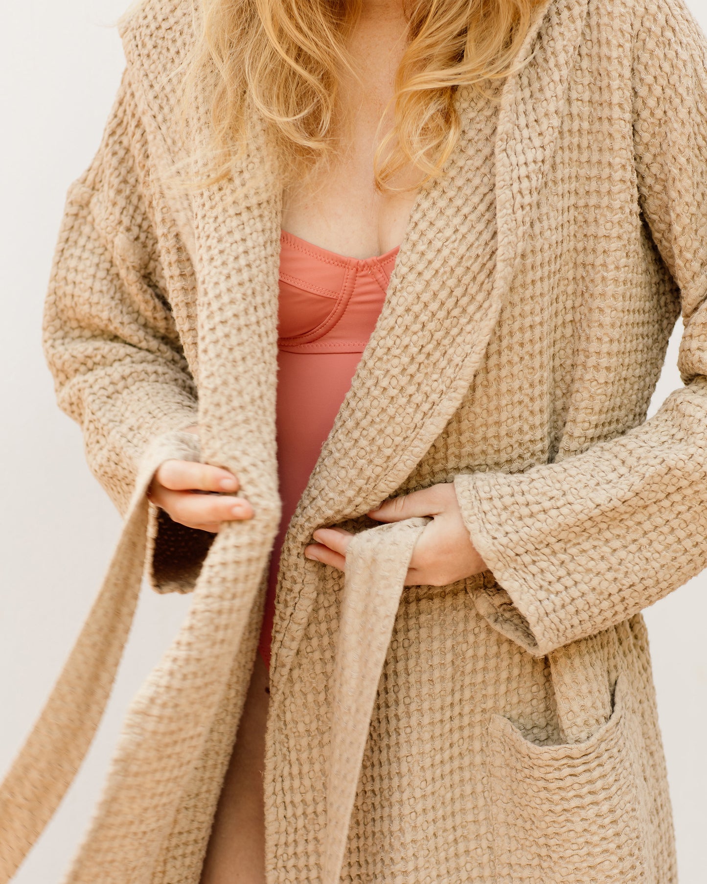 Women's waffle robe in Beige - MagicLinen