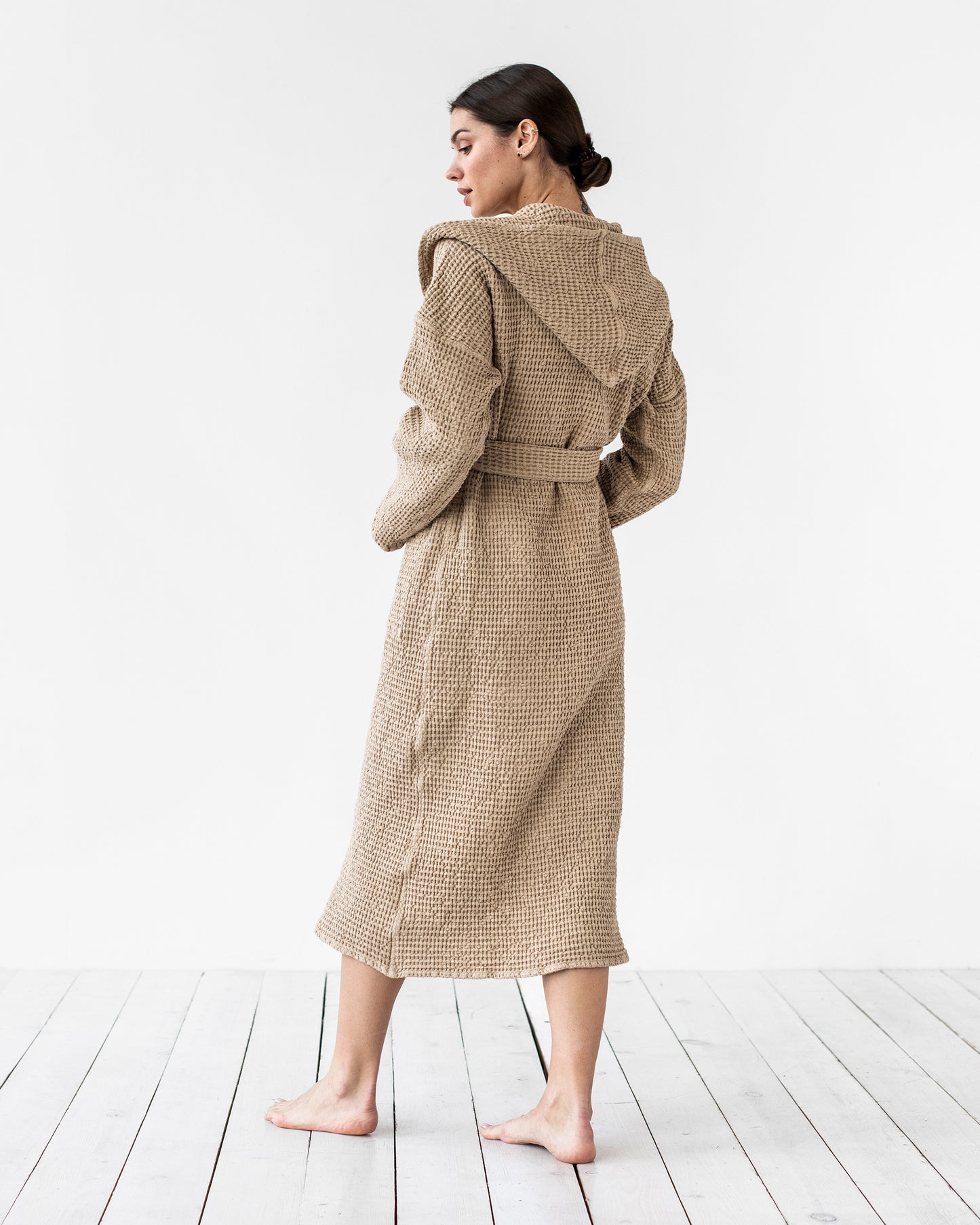 Women's waffle robe in Beige - MagicLinen