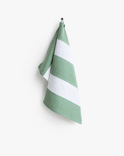 Zero-waste striped linen tea towel in Matcha green - MagicLinen