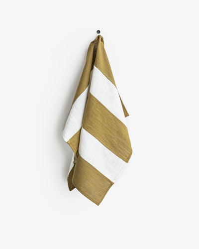 Zero-waste striped linen tea towel in Olive green - MagicLinen