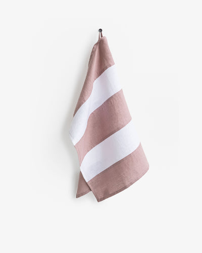 Zero-waste striped linen tea towel in Woodrose - MagicLinen