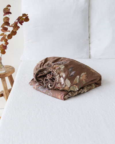 Heritage garden print linen fitted sheet