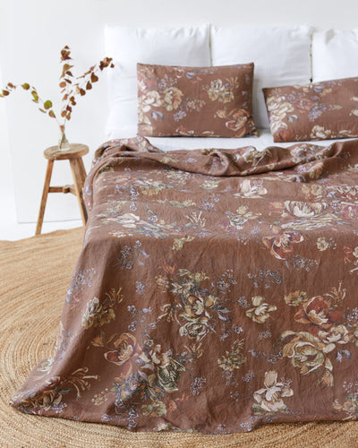 Heritage garden print linen flat sheet