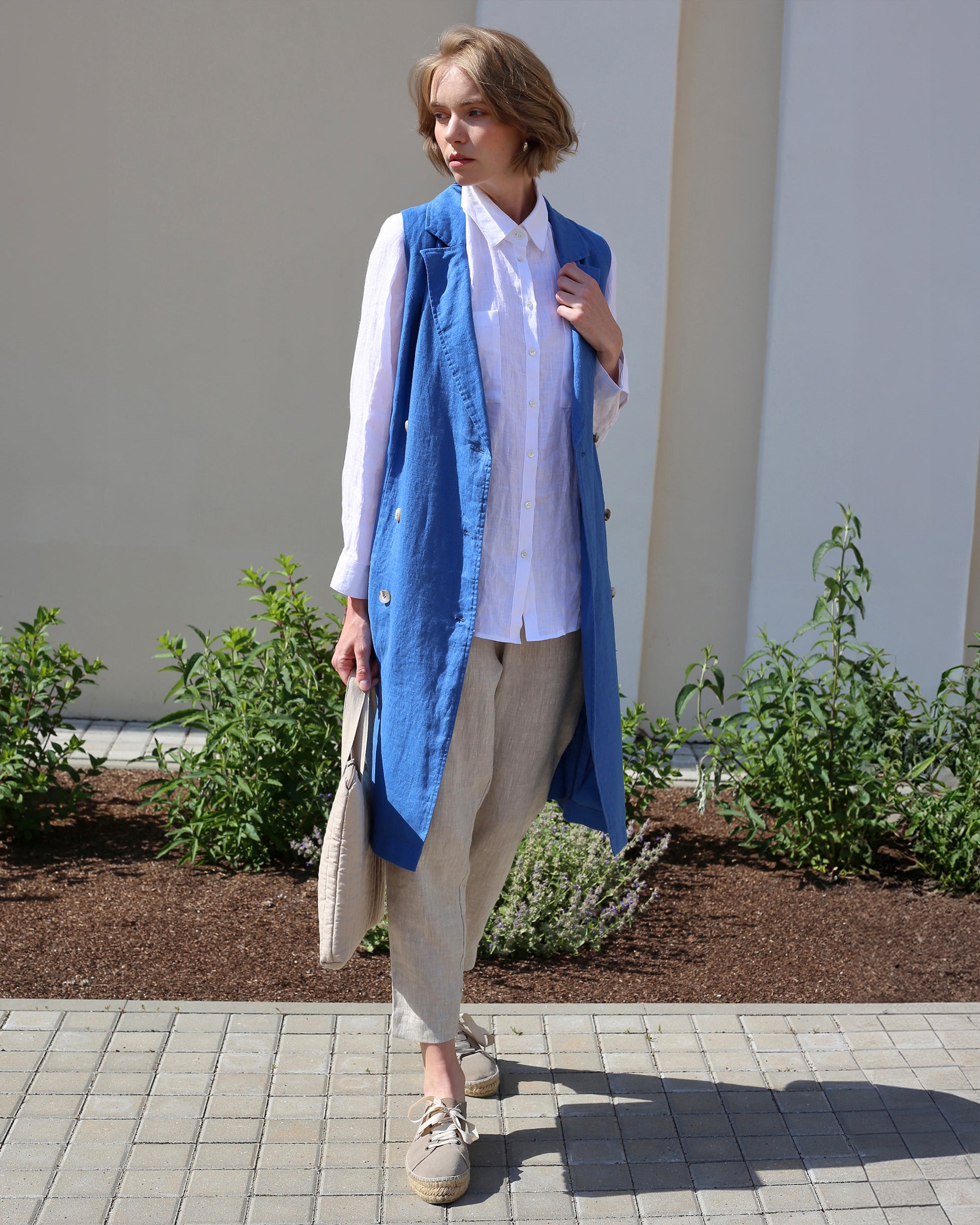 Trench linen dress LISBON in Cobalt blue - MagicLinen