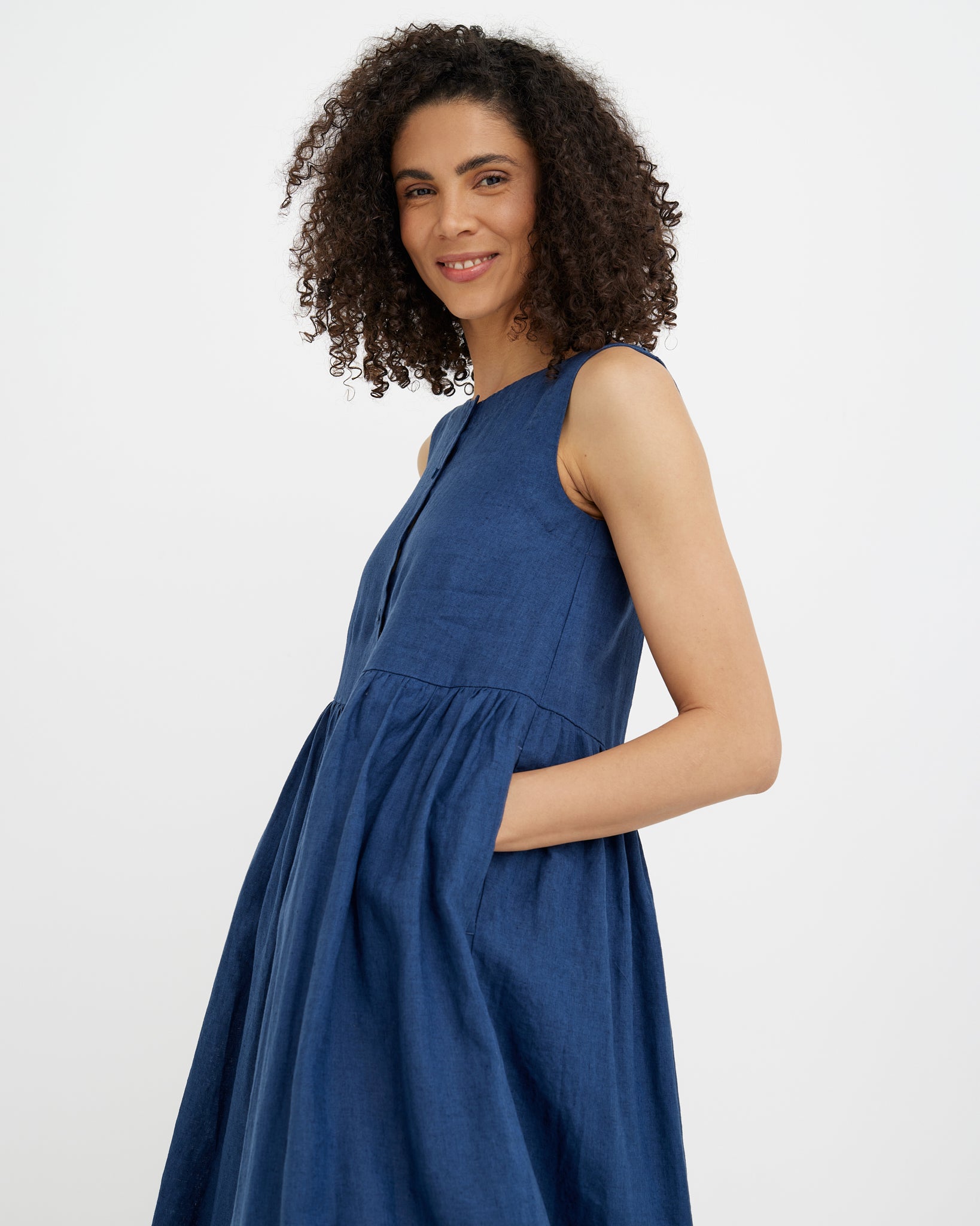 deep blue summer dress Colorblock Linen OSLO in Navy ASDRESS Size:28 94% Polyester Xscape Blue Navy Dress