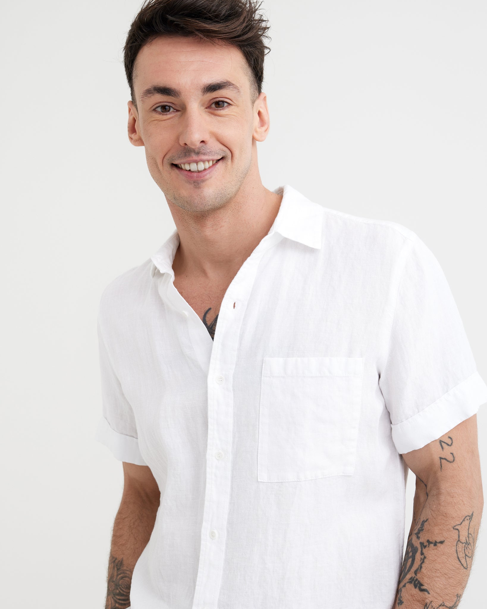 MagicLinen White DENVER shirt styled with linen trousers for summer office wear