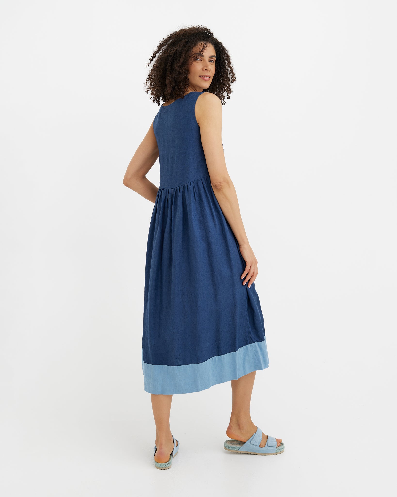 MagicLinen Deep Navy Blue Colorblock Linen Dress OSLO made in Lithuania, OEKO-TEX® Standard 100 certified (2019OK0776) 